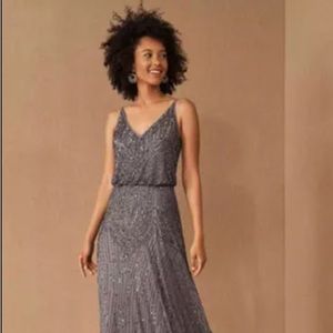 BHLDN Fidelia beaded full-length gray dress
